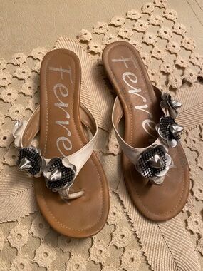 Ferrero white, silver and black sandals. US size 8